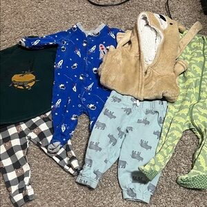 Blue Rocket Print Kids Footie Pajamas